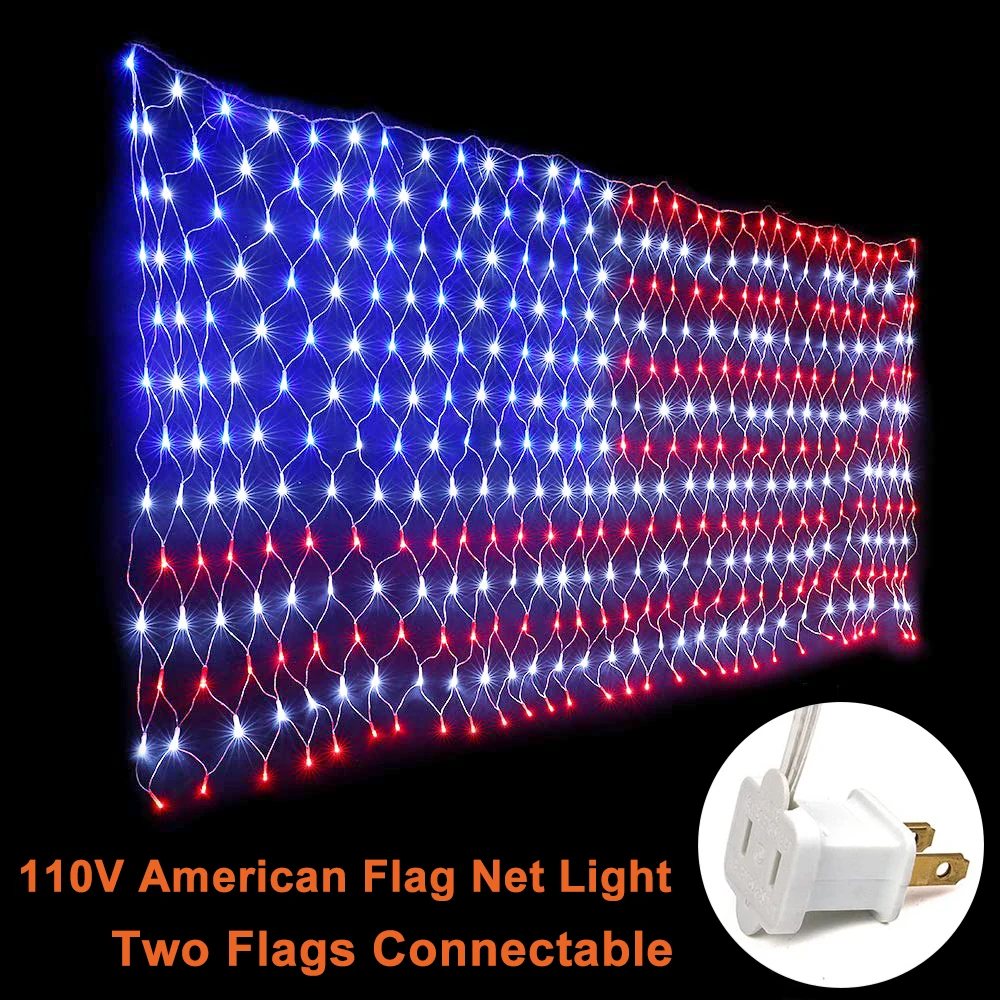 

USA Flag Pattern LED String Lights 390LEDs American Flag Large Net Light Waterproof Outdoor Lights Hanging Ornaments for Yard