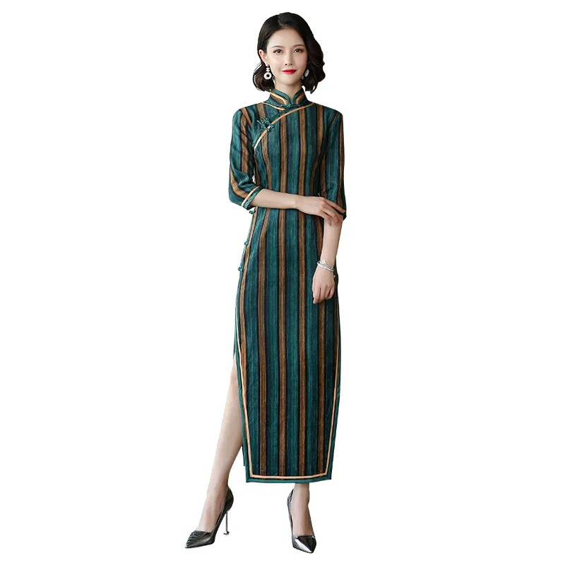 Длинное тонкое китайское традиционное женское платье Cheongsam элегантное сексуальное Qipao вечернее платье Новая повседневная одежда Vestidos