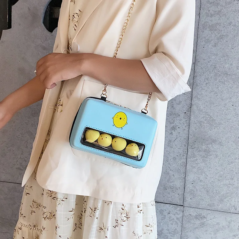 

2019 Summer Korean-style Adorkable Chickens Box Square Sling Bag Cartoon Cute Chain Crossbody Bag