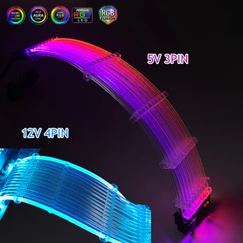 

PSU Extension Cable Kit, RGB Rainbow Cable GPU 8P(8+8), 24PIN Extension Cord ,Neon line Support MOBO AURA SYNC 5V ARGB/ 12V RGB