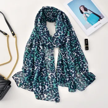 

Spring summer 2020 new European American fashion green leopard silk scarf soft Balinese scarf decoration long shawl beach towel