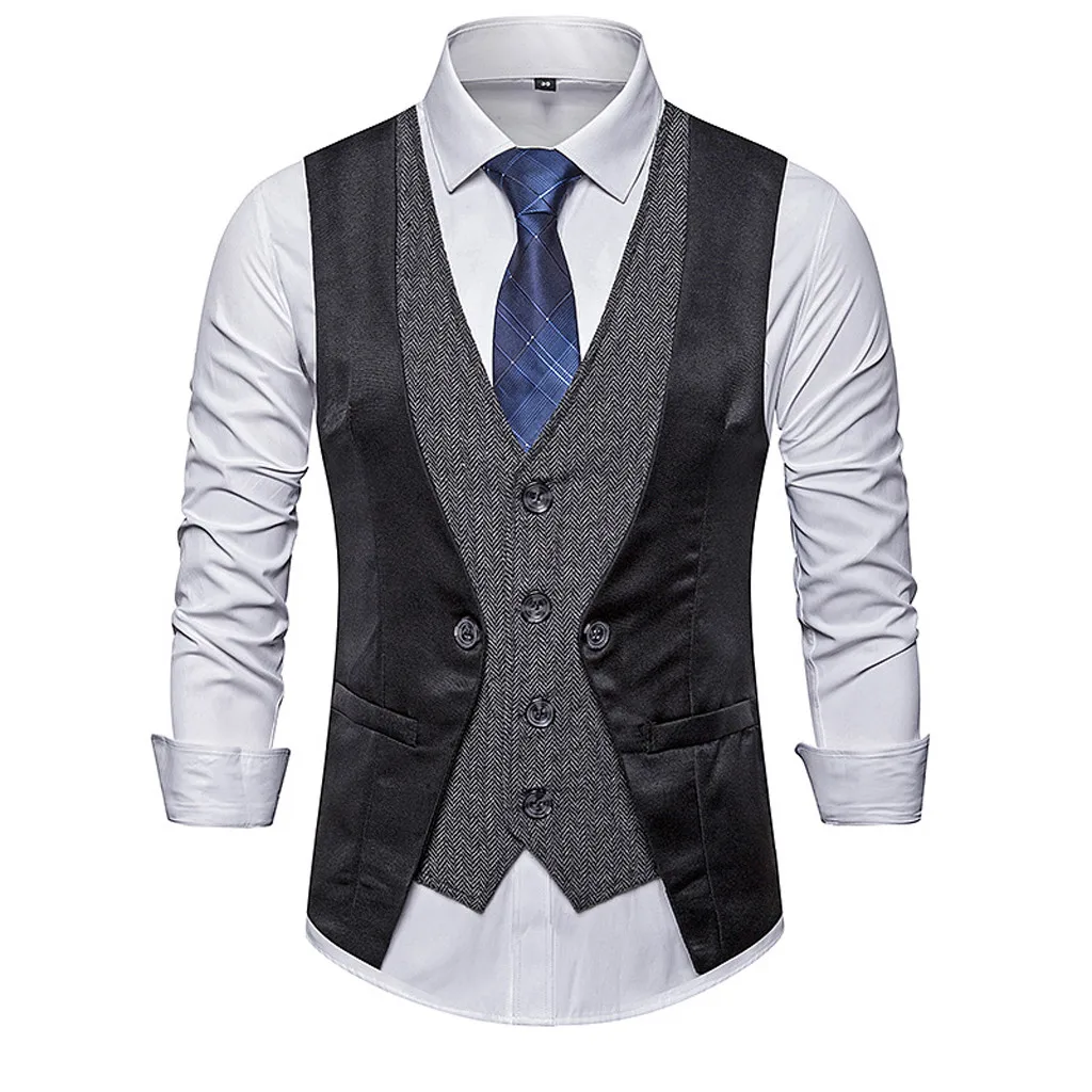

Men's Casual business Blazer Vest Autumn And Winter New Trend Stitching Fake Two-Piece Casual plus Size slim Vest for men#G2#G2