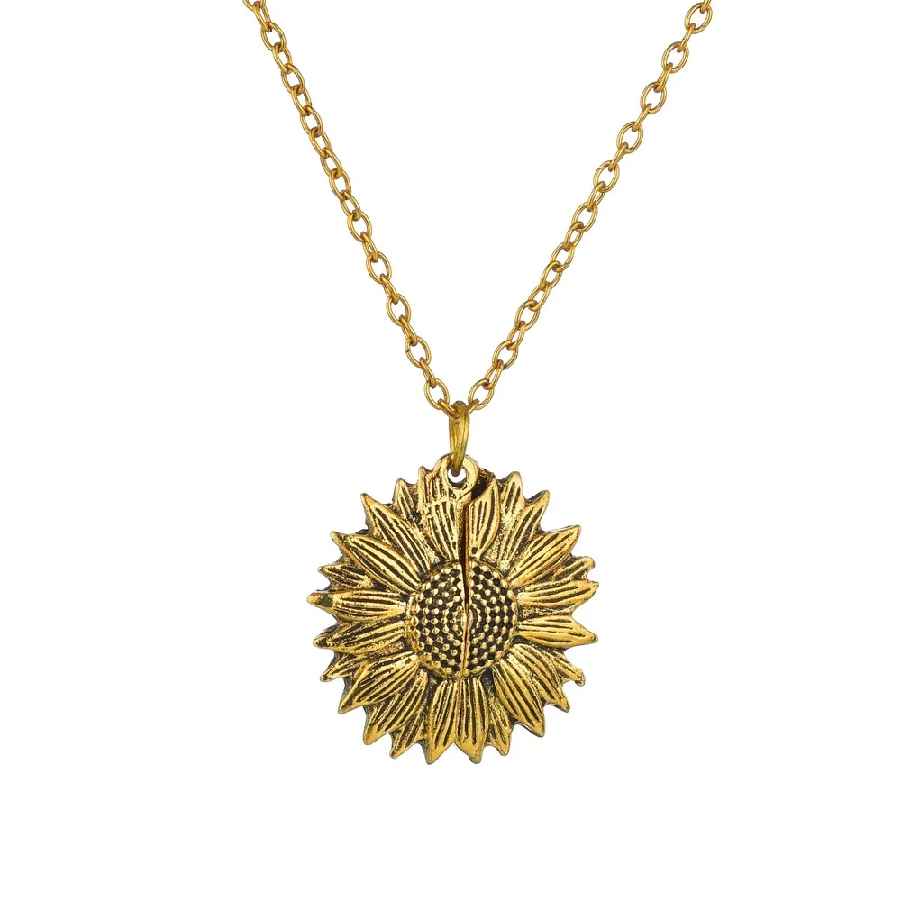 You Are My Sunshine Gold Silver Pendant Couple Necklace Charm New Fashion Women Sunflower Necklace Openable Carving party Gift