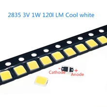 50-1000 шт. Высокая яркость 2835 125Lm SMD светодиодный чип 1 Вт 3 в 3000 К 4000 к 6000 К 9500 Белый светодиодный поверхностный монтаж PCB светильник излучающий диод