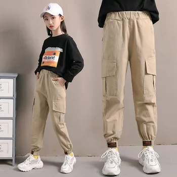 

Girls Casual Pants Spring Autumn 2020 New Clothes Kids Cargo Trousers Teenage Clothing Children's Pocket Loose Sport Pants 4-13Y