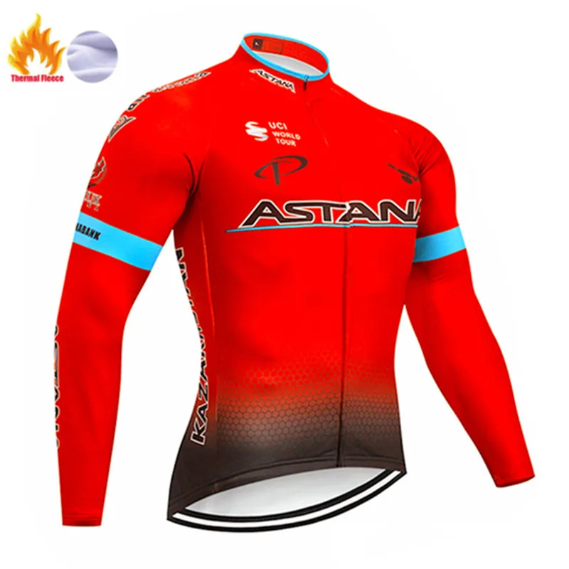 Winter jersey Флуоресцентный зеленый Астана Ropa Ciclismo Invierno Зимний Велоспорт Джерси термальный флис с длинным рукавом Велоспорт одежда Набор велосипед одежда - Цвет: Winter jersey