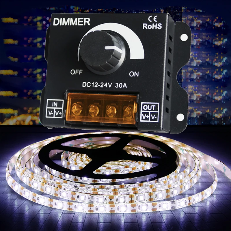 HKZZI светодиодный полосный диммер DC 12 V 24 30A PWM регулятор мощности света Одиночный