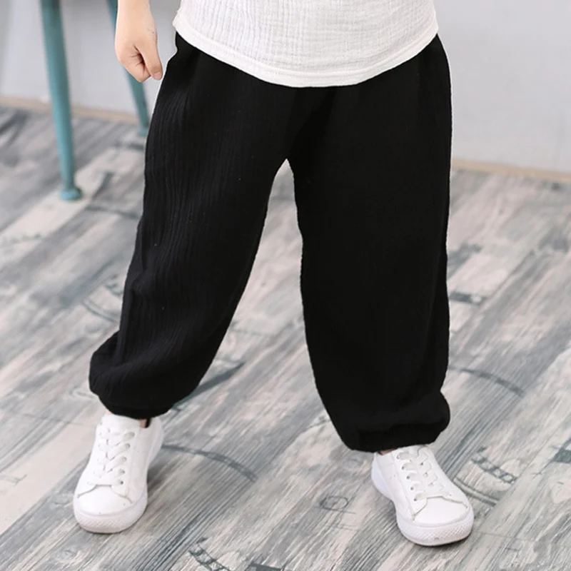 2-7 Yrs Linen Pleated 2022 Baby Boys Girls Summer Cotton Harem Baggy Pants Kids Clothes Children Sweatpants Trousers Breathable