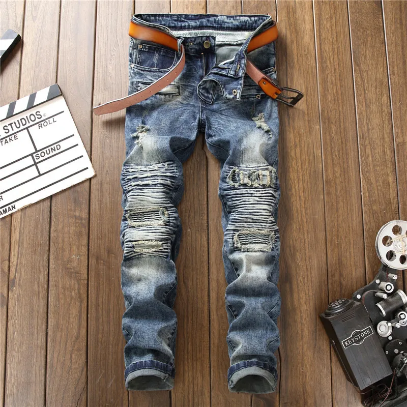 Buy 2020 Mens Clothing New Fashion Ripped Jeans Men Patchwork Hollow Out Printed Beggar Cropped Pants Man CowboysPants Male