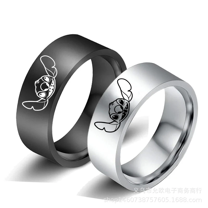 2022 New Arrival Stitch Cartoon Ring Accessories 8mm Cute Stitch Stainless Steel Finger Holder Lovers Rings Jewelry Llaveros