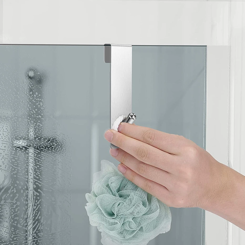 Metal Hook Wall Mount Hooks Wall Organizer Hook Multi Purpose Hooks Bathroom Shower Door Hook Over Glass Door Shower Towel Rack Stainless Steel Drilling Free Towel Holder Hanger
