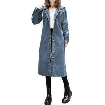 

Long Cowboy Windbreaker Women Spring Auttumn Hat Loose Jeans Coat Tide Casacos Femininos Plus Size 5XL Outerwear & Coats New