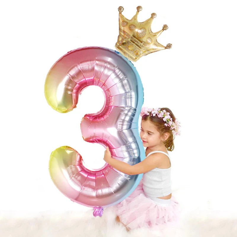 

2pcs 30 inch Number Foil Balloons Digit air Balloon Kids Birthday Party Crown Dinosaur Unicorn Mickey Minnie Decoration balloons