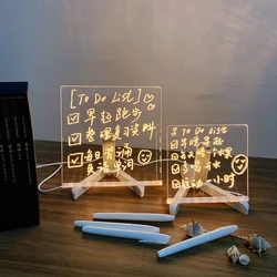 Tablero de mensajes de acrílico con luz y soporte de madera, lámpara creativa para la escuela, papelería, USB, momentos diarios, novedad