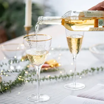 

Cocktail Glass Mugs Goblet Gold Inlay Champagne Glass Cup Elegant Wine Glass Fashion Crystal Clear Glittering Translucent Cups