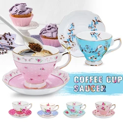 6 style 240ml blue pink porcelain fashion British bone china coffee cup and saucer ceramic flower tea set tea cup and saucer set