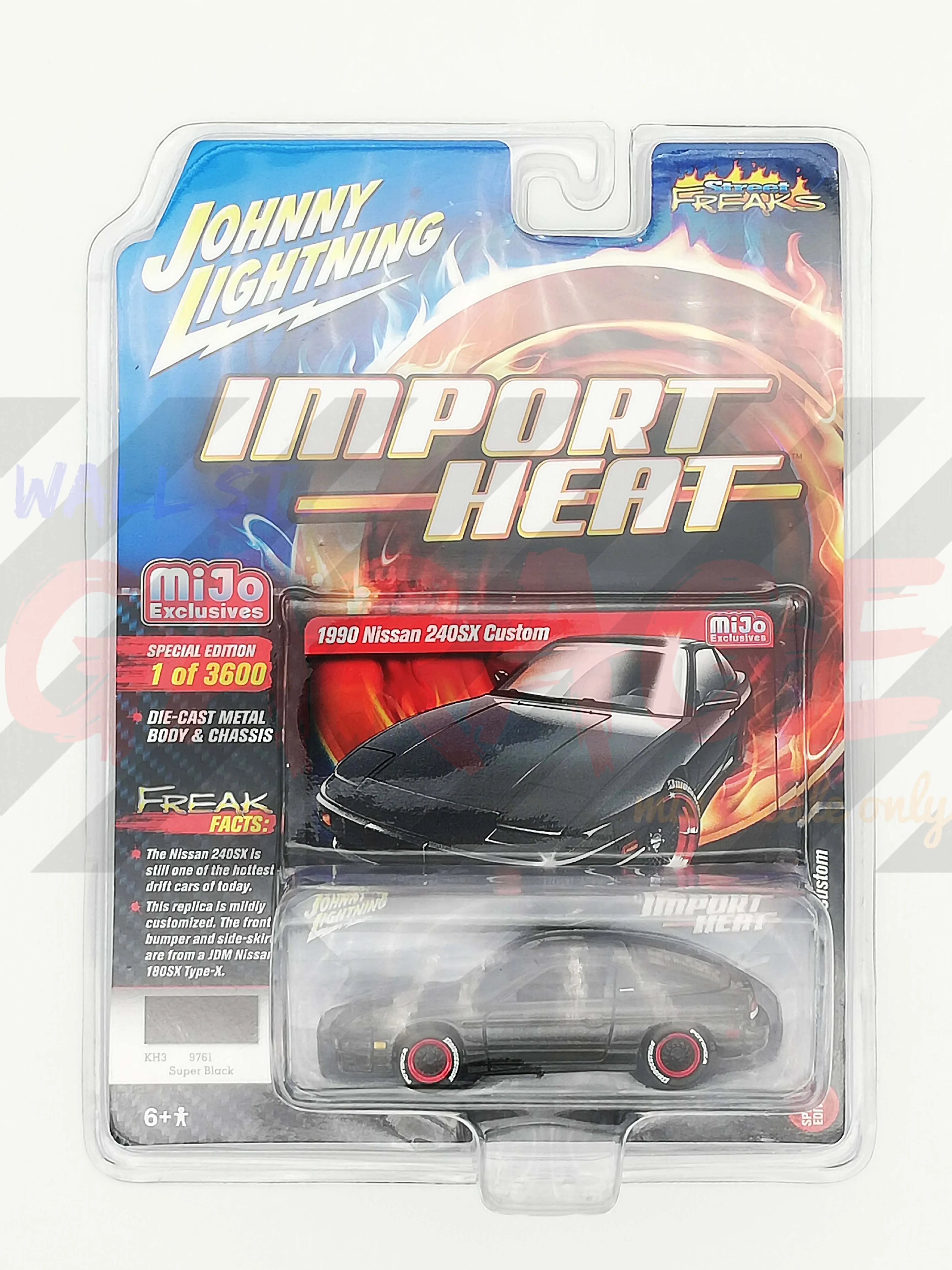 Import Heat New DIECAST Toys CAR JOHNNY LIGHTNING 1:64 Street Freaks 1990 Nissan 240SX Custom Black with Black ROOF JLCP7130-24