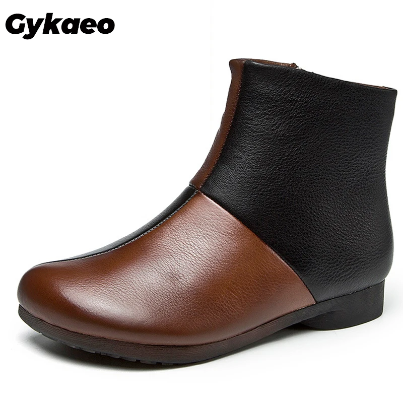 

Gykaeo Ethnic Style Comfortable Short Boots Mixed Colors Cowhide Cotton Shoes Women Genuine Leather Ankle Boots Zapatos De Mujer