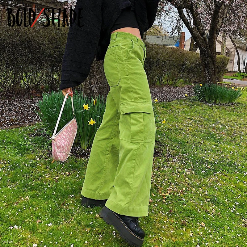 Bold Shade Vintage Fashion 90s Streetwear Women Pants Y2K Harajuku High Waist Straight Trousers Autumn Pocket Skater Girl Pants