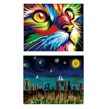 

DIY Oil Painting By Numbers Kit Theme PBN Kit Color Cat Head (Without Frame) & Animal Feelings
