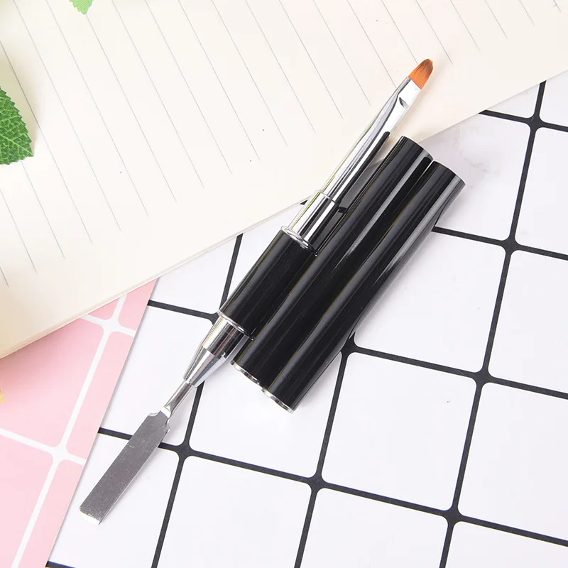 1Pc New Nylon Hair Flat Pusher For Nail Tips Dual-ended Builder UV & Poly Gel Nail Brush Extension Gel Tips Building Carving Pen