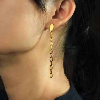 

Baoyan Trendy Drop Earrings Gold Geometry Long Link Chain Pendant Earrings Stainless Steel Office Jewelry Party For Women