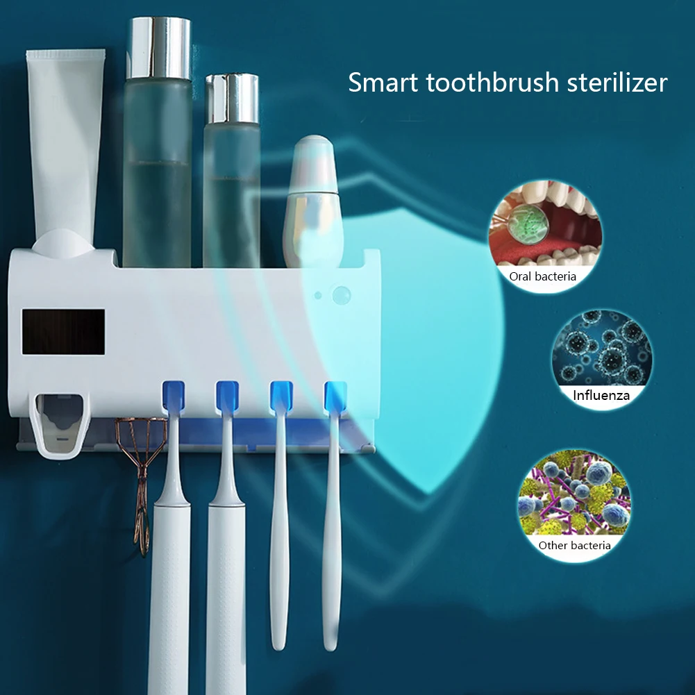 Светодиодный ультрафиолетовая зубная щетка стерилизатор Автоматический Диспенсер зубной пасты с инфракрасной индукцией солнечной зарядки с двумя чашками A22