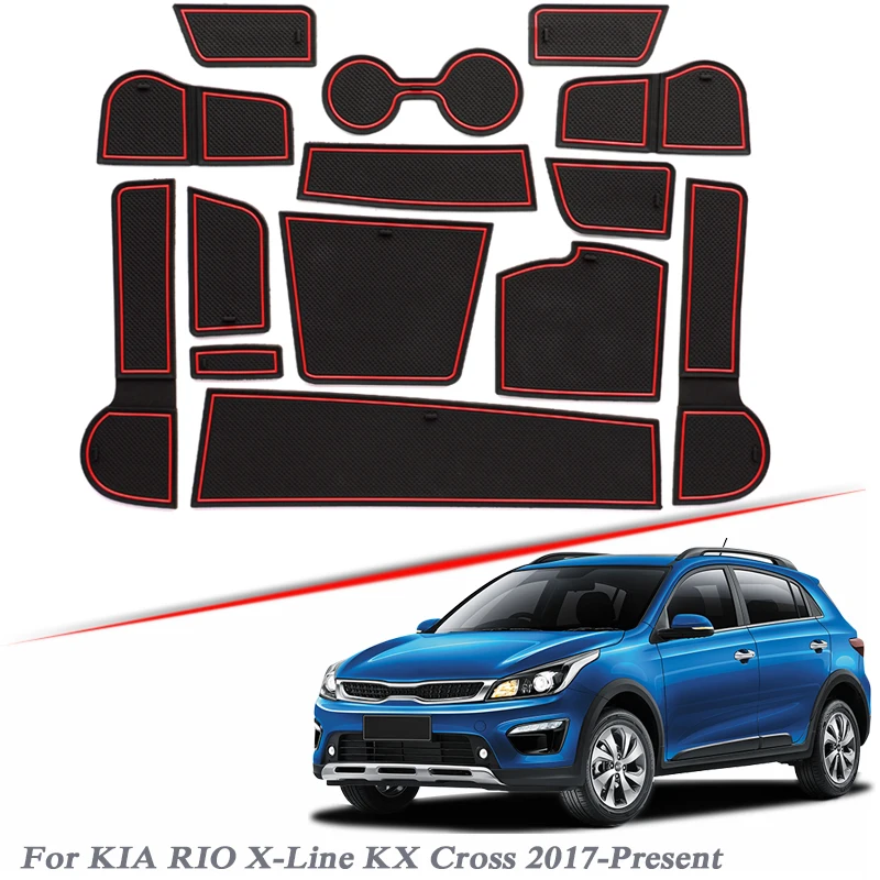 

16pcs Car Styling For KIA RIO X-Line KX Cross 2017-2020 Latex Gate slot pad Interior Door Groove Mat Non-slip dust Mat Accessory