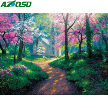 

AZQSD Unframe Adult Paint By Numbers Landscape Handpainted Gift DIY Oil Painting By Numbers Forest Drawing On Canvas Wall Art