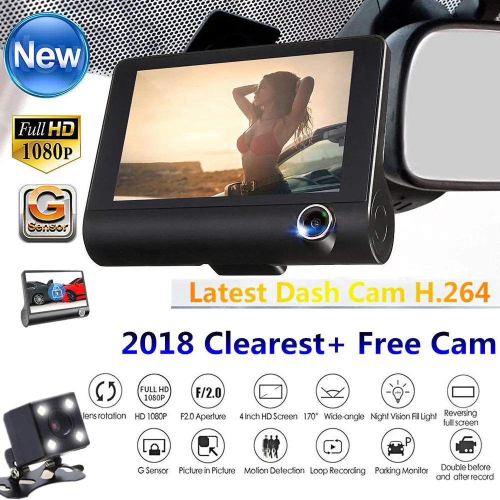 4.0 Inch Car DVR 3 Camera Full HD 1080P Dual Lens Rearview Video Camera Recorder Auto Registrator Night Vision Dash Cam