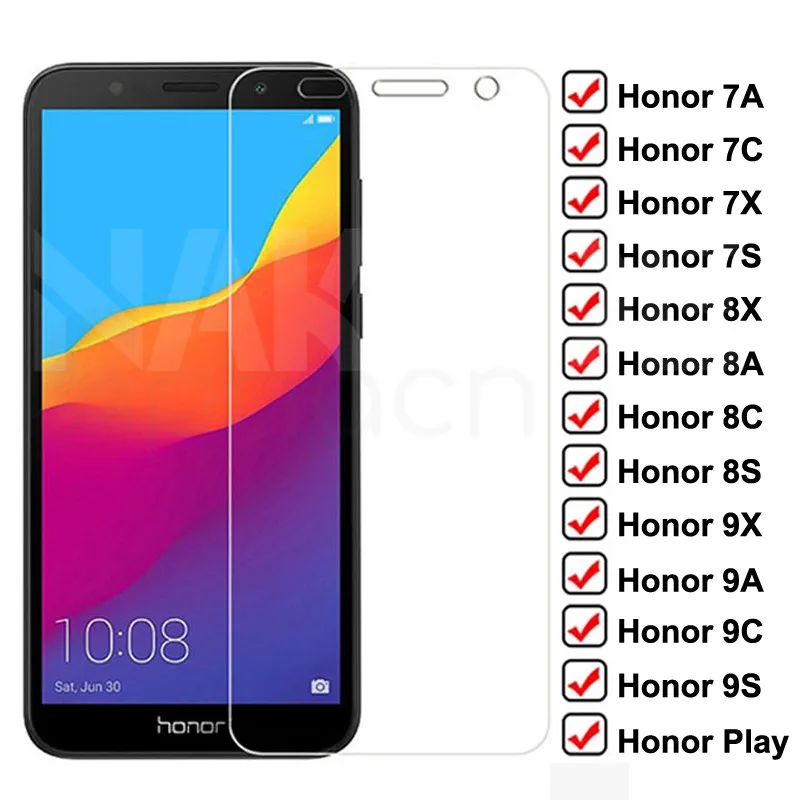 Protector de cristal templado 9H para Huawei Honor 7A 7X 7C 7S, Protector de pantalla para Honor 8X 8A 8C 8S 9X 9A 9C 9S, funda de película de vidrio