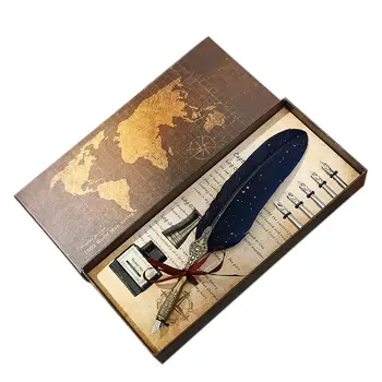 

Birthday Gift Box With 5 Nibs Vintage Ink Pen Dip Water Metal Fountain Pen Set