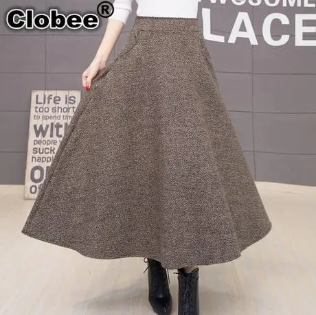 

winter skirt faldas largas jupe longue high waist vestidos long warm skirts plus size black dames kleding wool maxi skirt J116