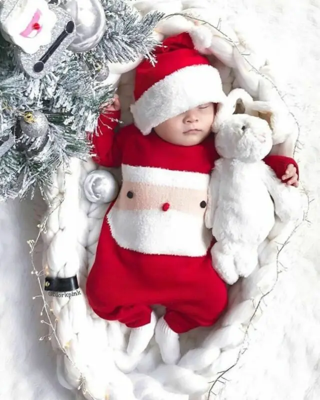 Рождественский детский зимний теплый красный комбинезон для новорожденного девочки мальчики шерсть Вязание длинный рукав Санта Клаус комбинезон наряды Рождество
