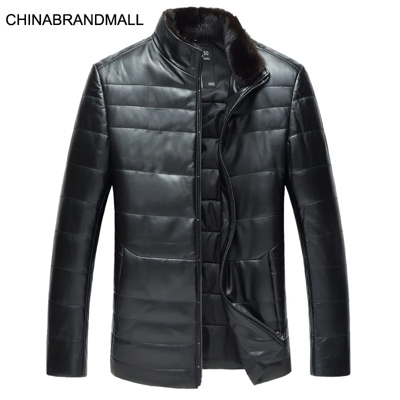 

Men's Wear Fat Man Sheep Leather Genuine Leather Leather Coat Short Money Down Jacket Men Plus Fat Plus Size Mink Mao Collar