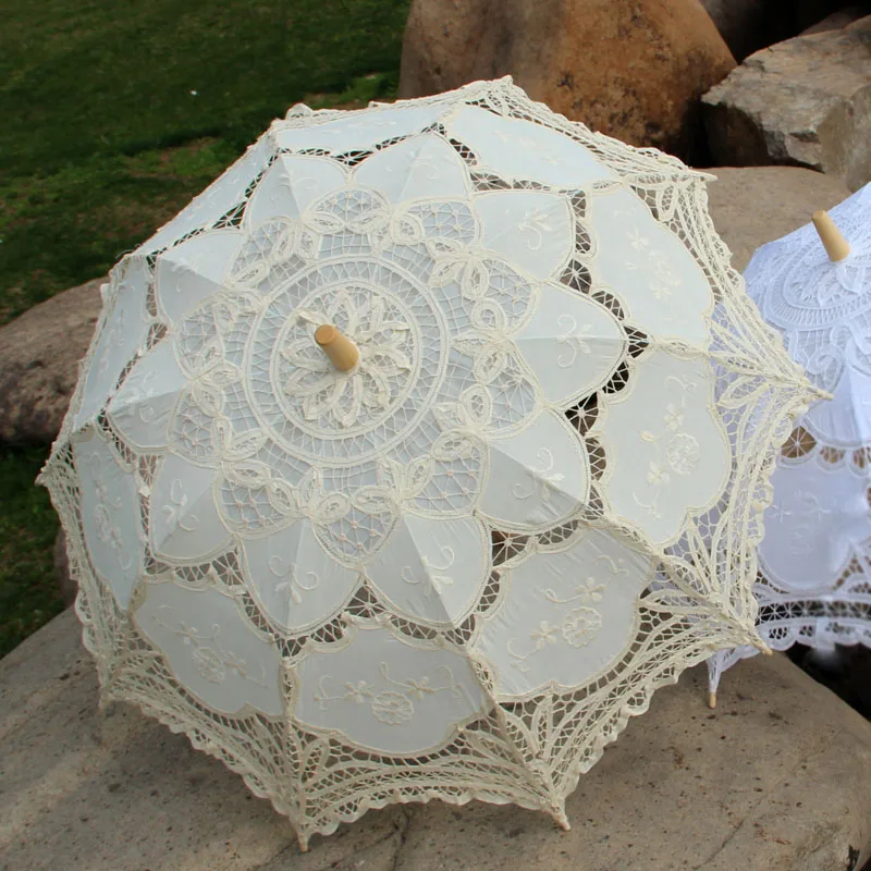 Викторианская вышивка цветок Баттенбург кружевной зонтик с кружевным украшением вечерние свадебные душ фото реквизит невесты Зонтик Подарки - Цвет: A0101 beige