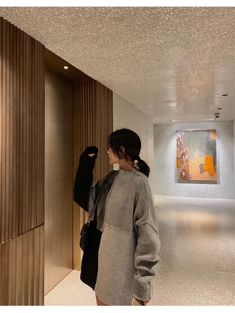 Осень и зима корейский высокий воротник длинный утолщенный сплайсинговый пуловер свитер женский плюс размер свитер водолазка