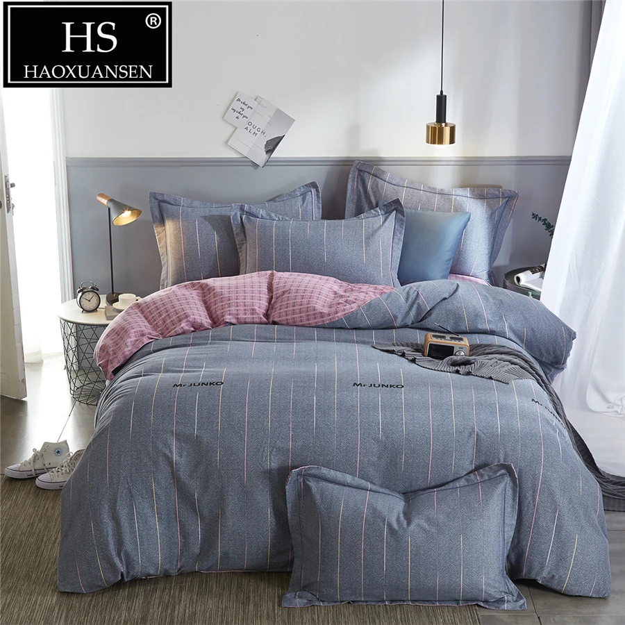 

Striped Sanding Cotton Blue 4Pieces Bedding Set Super Warm Duvet Cover Set Bed Linen Set Shams for Winter Queen King Size