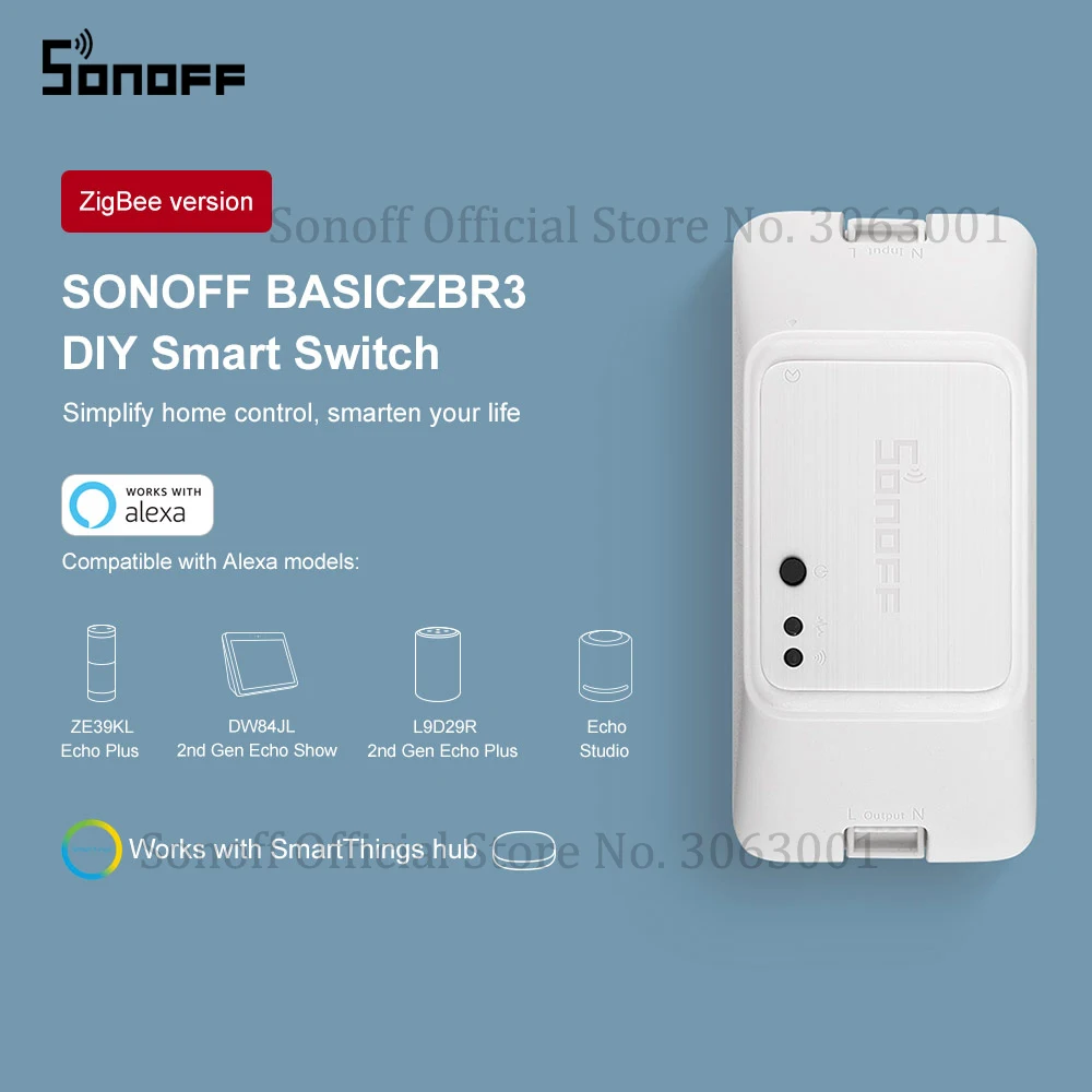 SONOFF BASICZBR3 Zigbee DIY умный переключатель беспроводной пульт дистанционного управления Переключатели модулей работает с Alexa SmartThings Hub для умного дома