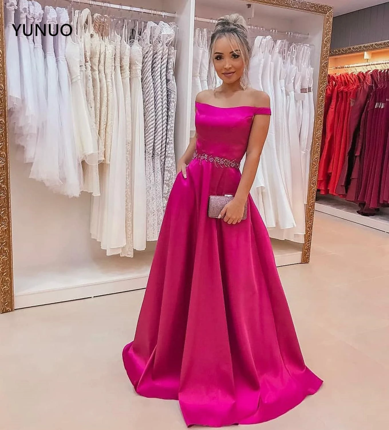 fuschia evening dress