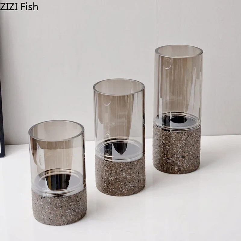 Minimalist European Transparent Glass Vase Hydroponic Flower Pots Decorative Desk Decoration Cylinder Vases Modern Home Decor 2