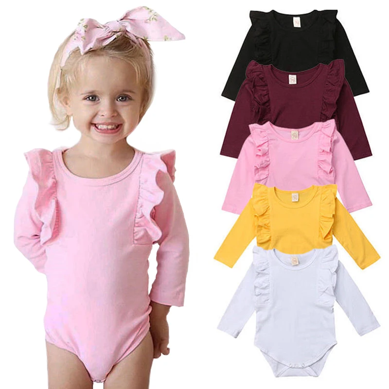 

Newborn Baby Girl Ruffled Solid Color Long Sleeve Romper Jumpsuit Outfit Sunsuit Autumn Winter Baby Girl Bodysuits 3-18 Month
