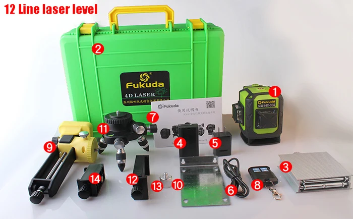 12 Line laser level Fukuda лазерный уровень 16/12 линий зеленая линия 3D самонивелирующийся 360 горизонтальный и вертикальный супер мощный лазерный уровень зеленый луч - Цвет: 12 Line laser level