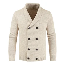 Sweater Jacket Double Breasted Men's Autumn and Winter Fashion Lapel Long Sleeve Knit Jacket / Youth Slim Cardigan Sweater Jacket Double Breasted Men's Autumn and Winter Fashion Lapel Long Sleeve Knit Jacket / Youth Slim Cardigan
