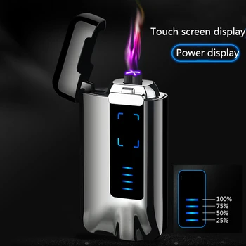 

Portable Finger Touch Dual Pulse Arc Metal Lighter USB Charging LED Display Windproof Electric Cigarette Lighters Smoking Gadget