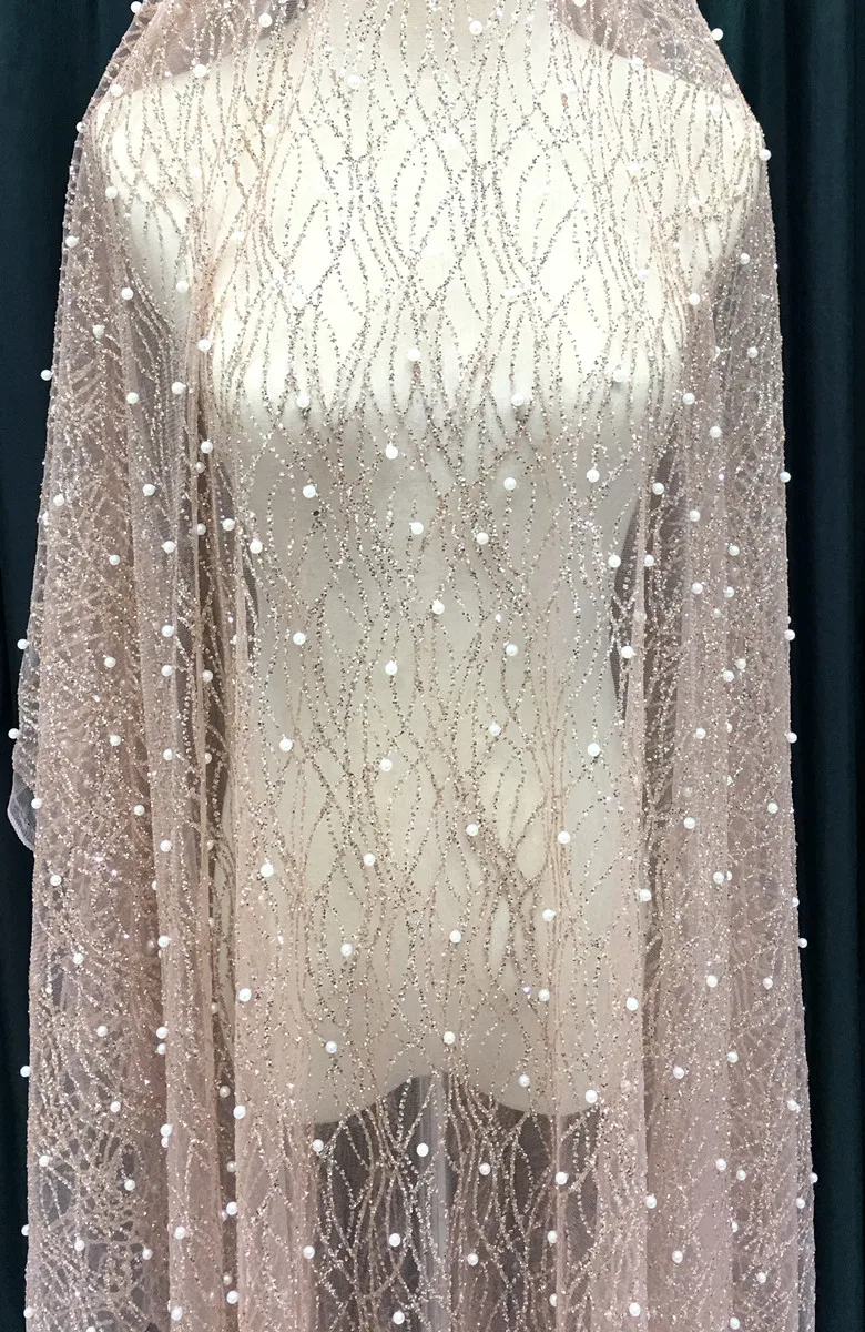 Ширина 150 см розовое золото телесный розовый бронзовая жемчужная ткань из бисера для вечернего платья представления платья Модная одежда ткань