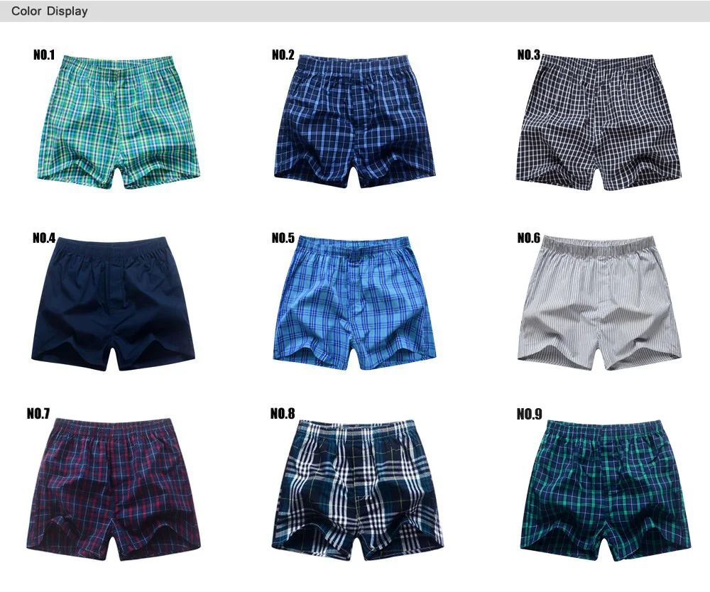 3Pcs/Lot Men Boxer Plaid Underpants Cotton Underwear Male Sleep Bottoms ...