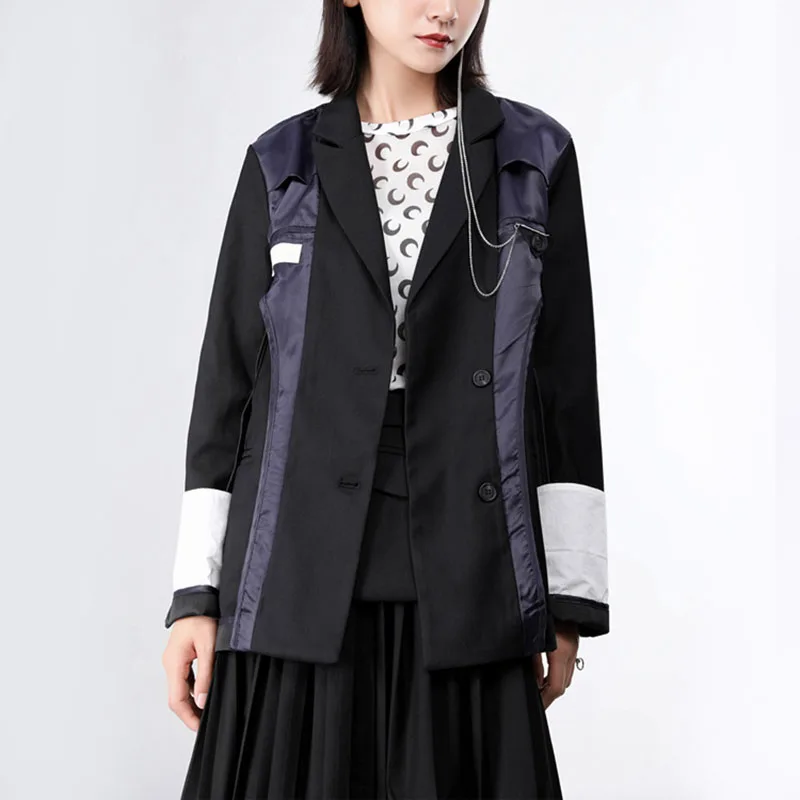 

MSXU 2020 Winter Best Seller Contrast Color Patchwork Casual Blazer Women Turn Down Collar Jacket