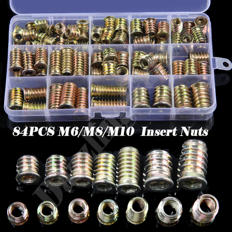 

84PCS/Box Assortment Hex Socket Screw-in Insert Nuts Kit M6 M8 M10 Hexagon Socket Countersunk Head Nuts Zinc Alloy With Box