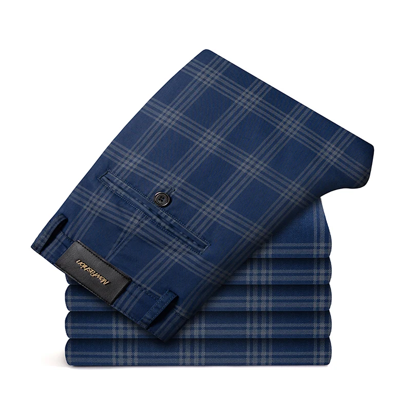 Casual Pants Formal Trousers Men's Plaid Casual Pants Business Fashion Slim Stretch Male Skinny Trousers 7 Color 2025 Spring